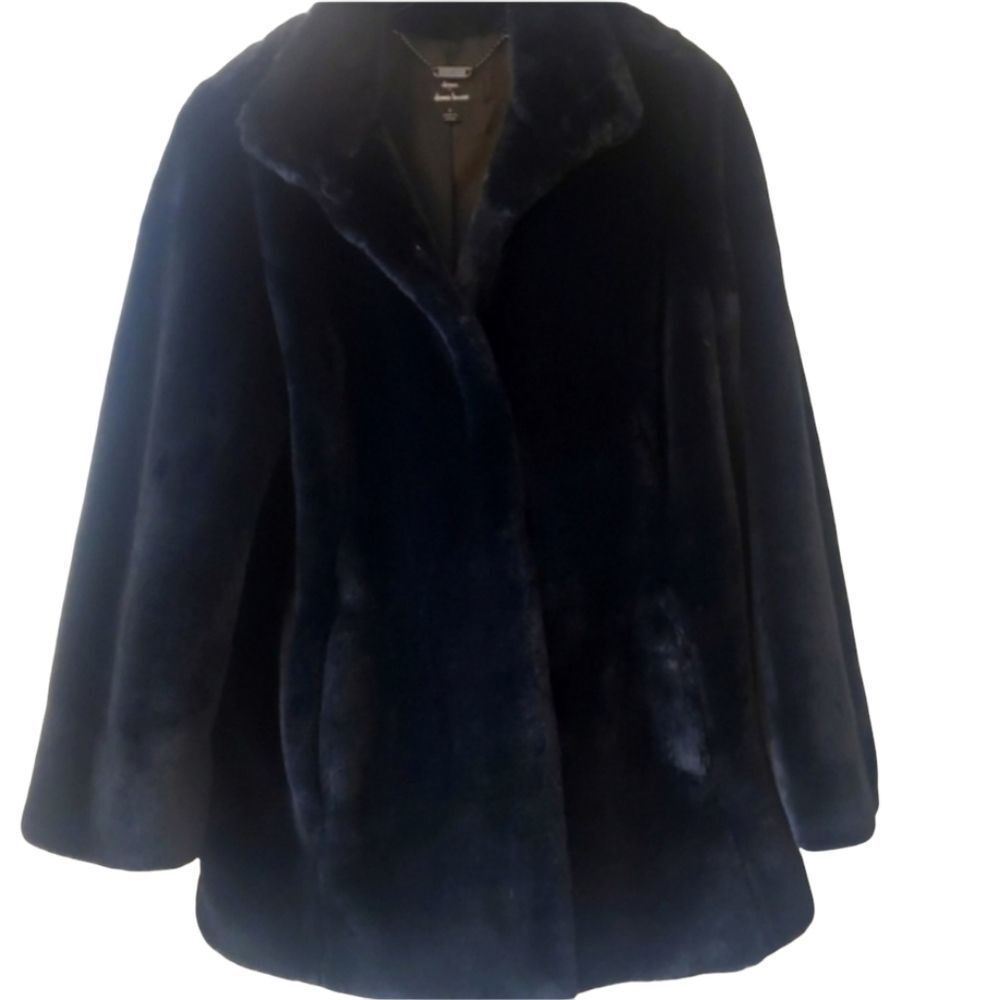 Brand New! Dennis Basso Black Faux Fur Jacket Coat